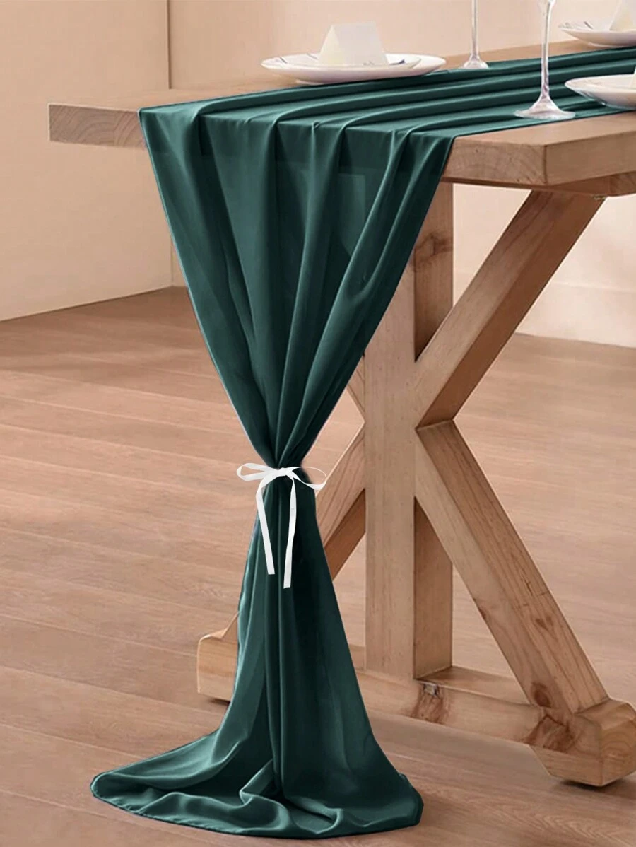 1pc Dark Green Table Runner, Minimalist European Style Polyester Kitchen Table Runner For Wedding, Party - Dark Green - View 1
