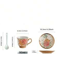 20件套歐式陶瓷咖啡杯和茶杯組，下午茶組，公主茶具套裝，咖啡壺，水壺套裝，適合送禮或個人使用，包括6個杯子，6個茶碟，6個湯匙，1個水壺和1個架，容量450毫升。 - 白色小13頭 - 查看 3