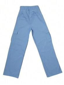 Pantalones cargo largos informales para mujer con detalle de lazo y tejido ligeramente elástico ma1121 - Azul - Ver 4