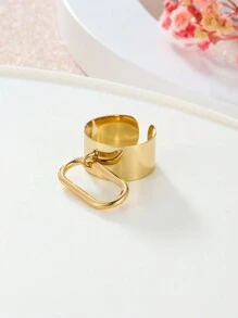 1pc Simple & Fashionable Oval Ring With Open Ends - Yellow Gold - View 3