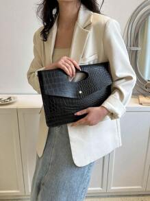 Solid Color Simple Pu Leather Fashionable Niche Design Handbag - Black - View 6