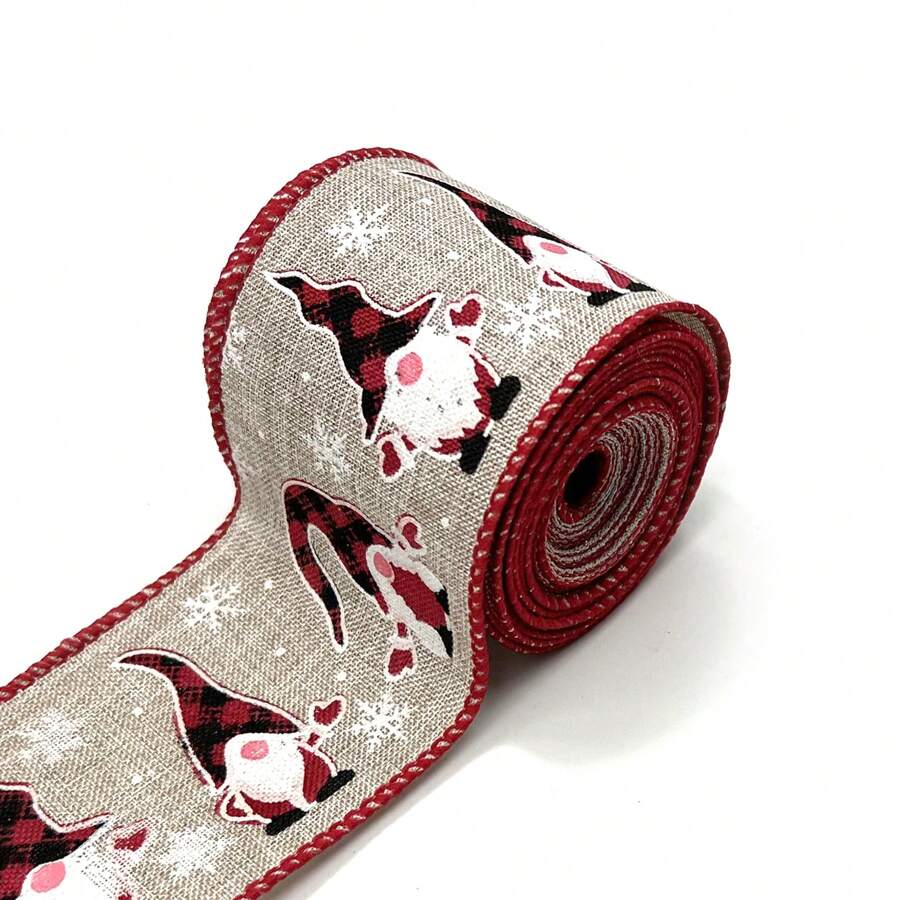1pc 5 Yards Christmas Wired Ribbon Craft Ribbon Snowflake Snow Sheer Ribbon Xmas Wrapping Ribbon With Snowflake Elk For Christmas Gift Wrap, Tree Room Decoration - Maroon - View 1