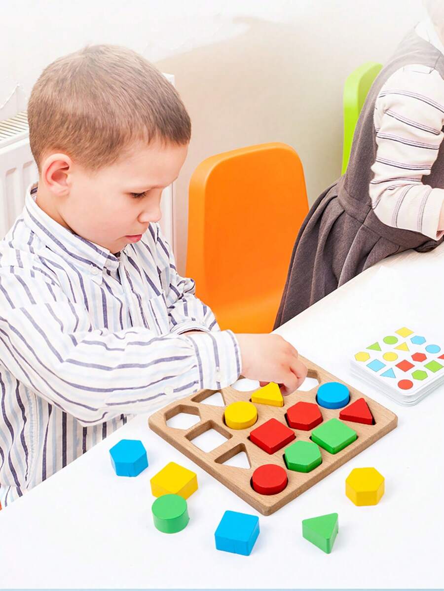 Wooden Geometric Shape & Color Matching Game Toy For Kids' Early ...