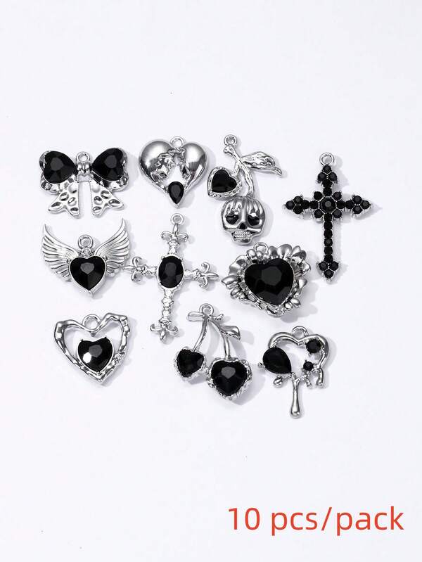 10pcs Random Y2k Alloy Diy Jewelry Making Charms; Cross, Bow, Heart