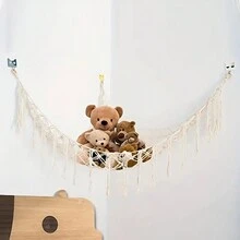 手編繩,掛牆式玩具收納網袋,牆壁裝飾,蕾絲掛牆式玩具收納架,佈局手編繩雙層懸掛掛毯臥室家居裝飾,波西米亞填充玩具網式吊床,大號55英寸玩具網式吊床,麻繩填充動物角落掛式網口袋,網式吊床毛絨玩具組織者帶流蘇,適用於臥室、幼兒園、家庭組織、返校課堂用品 - 白色 - 查看 3