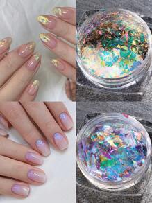 彩虹色镀铬指甲粉，6 盒水晶火蛋白石薄片用于美甲，全息大块闪光美人鱼亮片，变色龙薄片套装，冰极光玻璃纸美甲亮片装饰 DIY 指甲饰品指甲宝石美甲用品 - 彩色 - 查看 6