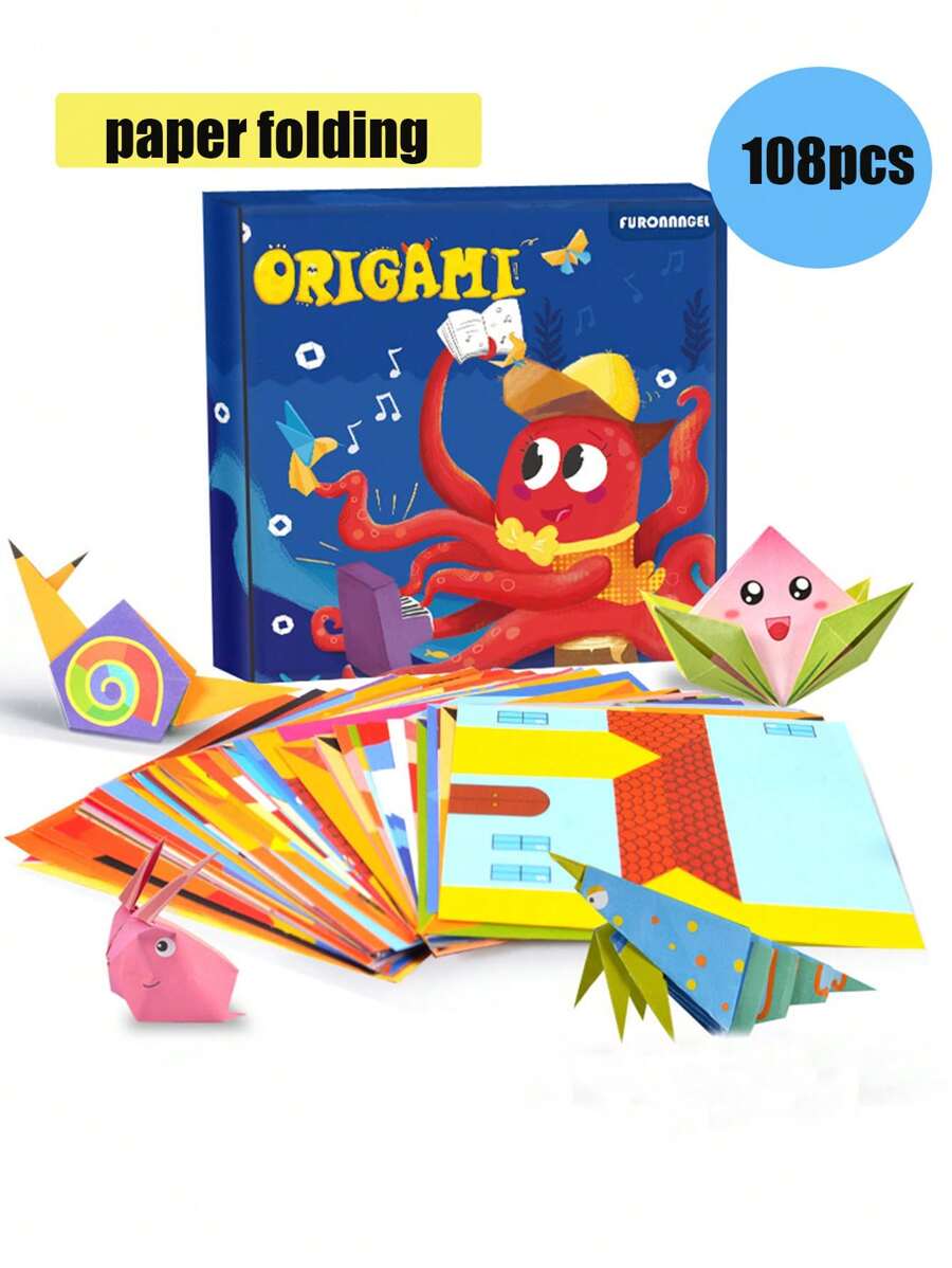 1套108張摺紙紙diy手工材料,適用於兒童幼兒園,創意3d遊戲,教育益智拼圖 - 彩色 - 查看 1