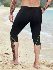 男士中長時尚滌綸字母印花運動泳褲,帶可調節抽繩 - 芥末黃 - 查看 3