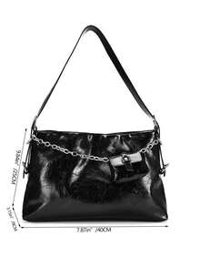 Large Capacity Solid Color Chain Decor 2pcs/set Earphone Pouch Shoulder Bag - Black - View 2