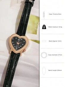 Ladies' Fashion Quartz Watch Set - One Watch And One Heart-shaped Bracelet - Black - View 4