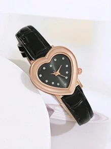 Ladies' Fashion Quartz Watch Set - One Watch And One Heart-shaped Bracelet - Black - View 2