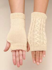 Găng Tay Nữ Không Ngón - Màu be - Xem 4