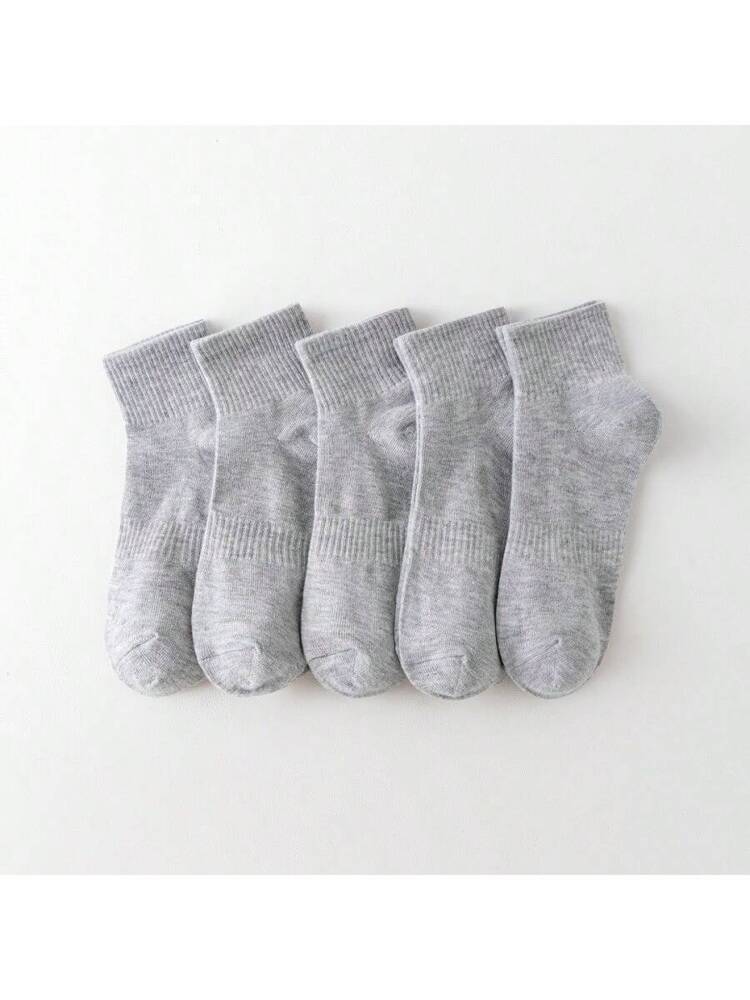 5 Pairs Grey Socks, Solid Color Mid-Calf Socks, Korean Style Socks For Summer And Autumn/Winter, Suitable For Sports And Casual Wear