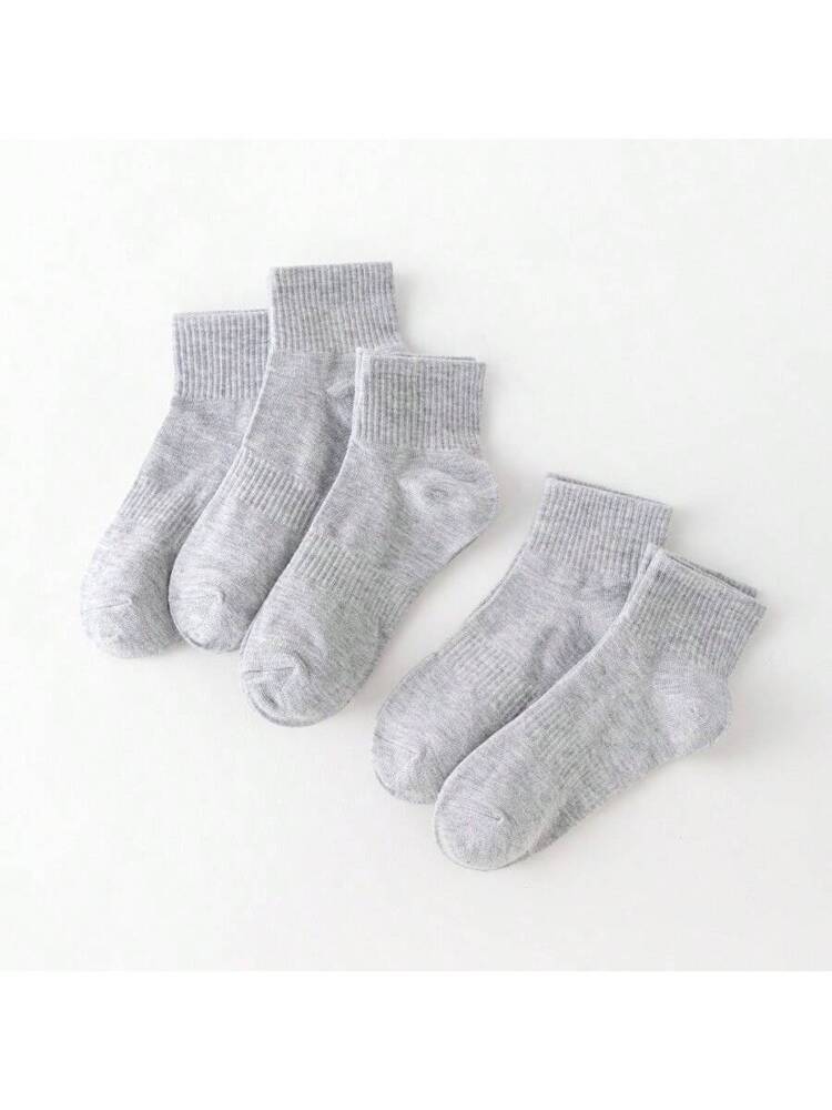 5 Pairs Grey Socks, Solid Color Mid-Calf Socks, Korean Style Socks For Summer And Autumn/Winter, Suitable For Sports And Casual Wear
