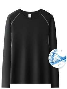 男士壓縮長袖運動上衣,冬季速乾籃球訓練運動衫,毛絨高彈性衣服 - 黑色 - 查看 5