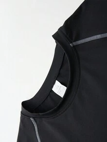 男士壓縮長袖運動上衣,冬季速乾籃球訓練運動衫,毛絨高彈性衣服 - 黑色 - 查看 6