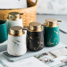 LAOPAO 1pc 11oz Marble Gold And Black Inlaid Ceramic Lotion Dispenser, Soap Pump Bottle For Kitchen And Bathroom, Marble Pattern - Black - View 2
