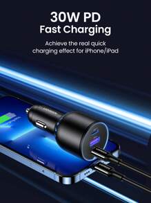 UGREEN شاحن سيارة فائق السرعة UGREEN 130 واط متوافق مع سامسونج وشاومي مع منفذي شحن سريع PD بقوة 100 واط و30 واط