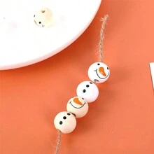 16pcs 20mm Printed Wooden Beads Tassel Pendant For Christmas Diy Jewelry Making - Black and White - View 4