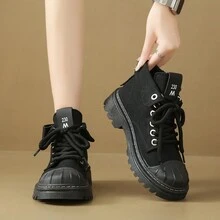 女士復古英倫風帶厚底中筒徒步靴,時尚休閒秋冬工作靴