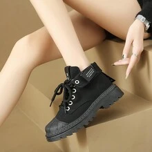 女士復古英倫風帶厚底中筒徒步靴,時尚休閒秋冬工作靴