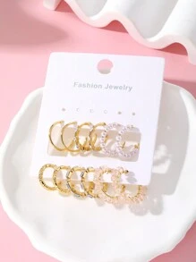 12 件/套優雅珍珠粉色水鑽 C 形耳環 - 金黃色 - 查看 3