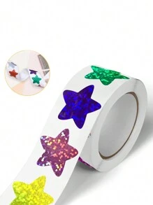 1roll/500pcs 2.5cm Self-adhesive Assorted Color Star Stickers For Reward Chart, Decoration, Labeling - Multicolor - View 2