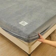 1 件純色法蘭絨加厚床單,秋冬溫暖床罩床墊保護套(不含枕套) - 淺灰色 - 查看 6