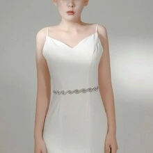 1 Pieza Cinturón Nupcial, Accesorio De Vestido De Novia Con Pedrería, Diseño De Lazo De Cinta De Tela Blanca - Beis - Ver 1