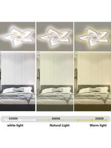 現代化白色led調光亞克力吊扇吸頂燈(帶照明)可為空間提供照明和冷卻效果,靜音,適用於客廳,餐廳,臥室,書房等(帶風扇和遙控器) - 白色 - 查看 4