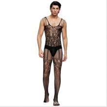 2pcs Sexy Tanga Lenceria Hombre Encaje Ropa Interior Suspensorio Corset - Negro - Ver 4