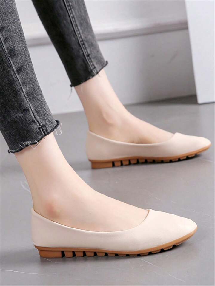 Women s Flats Spring New Wedge Heel Shallow Mouth Comfortable Round Toe Flat Slip on Pu Leather Loafers SHEIN