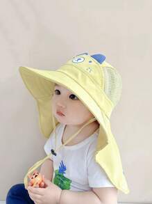 1 Mũ chống nắng có thể đảo ngược cỡ lớn/nhỏ dành cho trẻ em, In hoạt hình hình lá phong và thỏ màu tím có dây điều chỉnh, Mũ chống nắng thể thao ngoài trời có còi, Dây đeo chống gió ngẫu nhiên, Mũ đi biển rộng vành quá khổ - Màu vàng - Xem 4