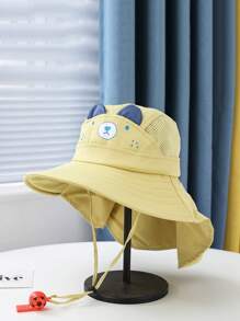 1 Mũ chống nắng có thể đảo ngược cỡ lớn/nhỏ dành cho trẻ em, In hoạt hình hình lá phong và thỏ màu tím có dây điều chỉnh, Mũ chống nắng thể thao ngoài trời có còi, Dây đeo chống gió ngẫu nhiên, Mũ đi biển rộng vành quá khổ - Màu vàng - Xem 5