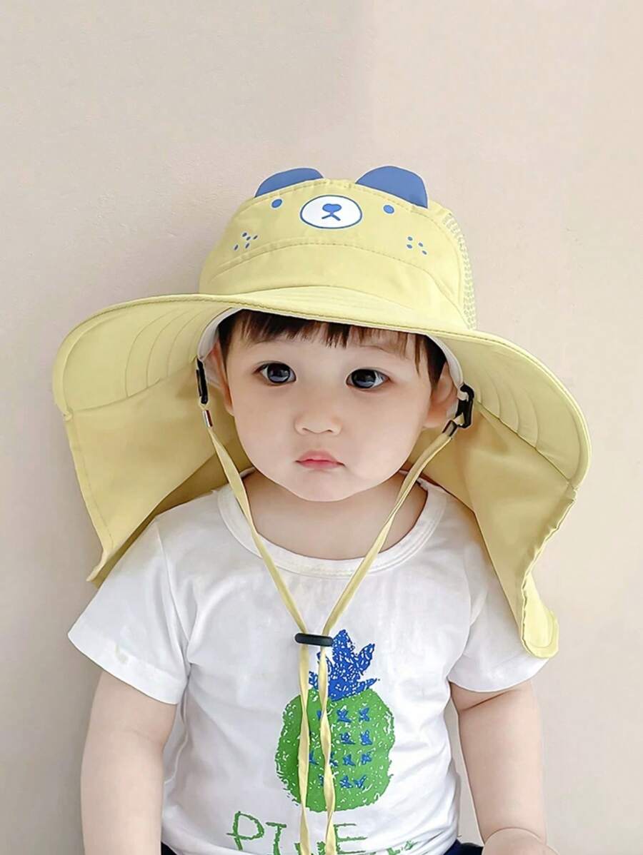 1 Mũ chống nắng có thể đảo ngược cỡ lớn/nhỏ dành cho trẻ em, In hoạt hình hình lá phong và thỏ màu tím có dây điều chỉnh, Mũ chống nắng thể thao ngoài trời có còi, Dây đeo chống gió ngẫu nhiên, Mũ đi biển rộng vành quá khổ - Màu vàng - Xem 1