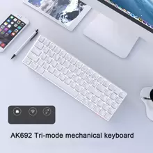 Ajazz Ak692 69鍵遊戲機械鍵槃無線三模辦公電競專用打字棕色開關白色(白光) - 白色 - 查看 2