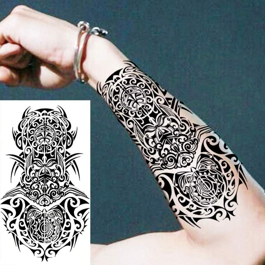 1sheet Temporary Tattoo Sticker For Men And Women, Waterproof Sleeve Tattoo - Black - View 1