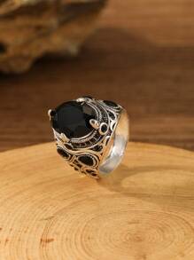1pc Fashionable Vintage Minimalist Round Ring - Black - View 5