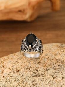 1pc Fashionable Vintage Minimalist Round Ring - Black - View 2