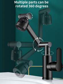 1入組機械臂通用水龍頭，旋轉噴口，可旋轉360度延伸過濾噴嘴，防濺水奇蹟搖臂，黑色適用於廚房浴室 - 銀色 - 查看 2