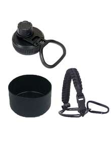 1 組黑色瓶套、繩子和蓋子,適用於 12-40 盎司瓶。現代簡約純色防滑、防震、適合旅行的瓶子配件,非常適合送給男士、女士和兒童的聖誕節或生日禮物。 - 黑色 - 查看 2