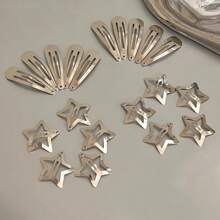 4pcs Silver-plated Five-pointed Star Hair Clips & 4pcs Water Drop Hair Clips - Silver - View 2