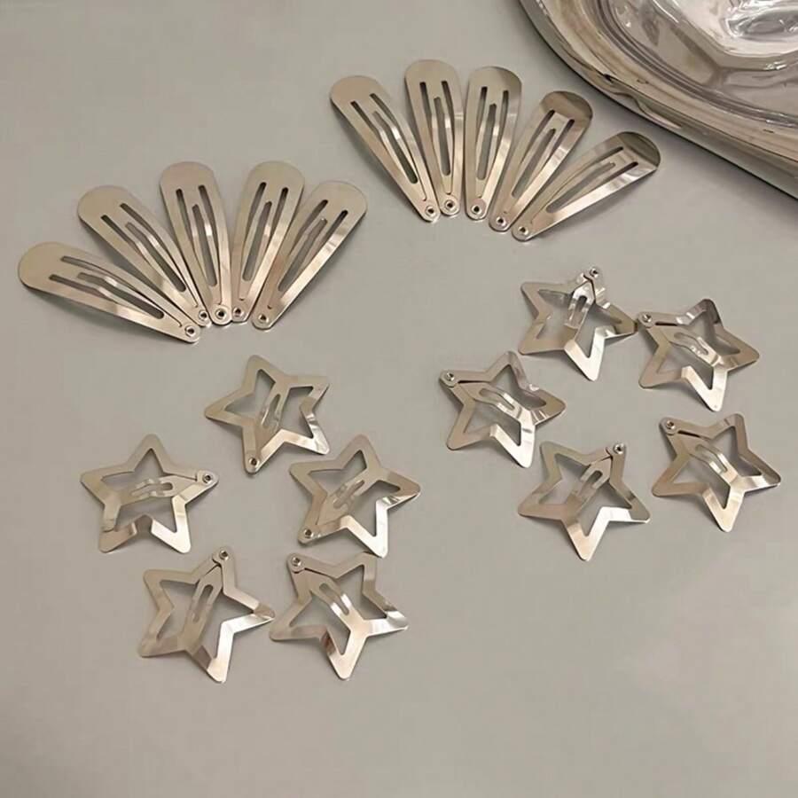 4pcs Silverplated Fivepointed Star Hair Clips & 4pcs Water Drop Hair