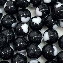 Yiwu Qiyou Accessories Co., LTD 12毫米 20颗/包 DIY手链配件 撞色亚克力心形彩绘珠 首饰制作部门 圆形隔珠 - 黑色 - 查看 4