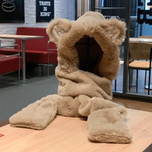 時尚的女式熊耳帽、圍巾、手套套裝,韓風可愛保暖的冬季配件