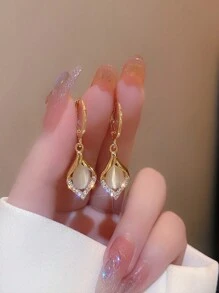 2入組日韓新款耳環，天使的淚光奢華耳環、優雅的水滴貓眼復古耳環及耳飾優雅的皇家風格 - 金色 - 查看 2