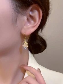 2入組日韓新款耳環，天使的淚光奢華耳環、優雅的水滴貓眼復古耳環及耳飾優雅的皇家風格 - 金色 - 查看 5