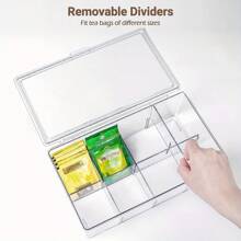 1pc Tea Bag Organizer Box With Lid, Transparent Acrylic Storage Container With Removable Dividers, For Cabinet And Countertop - White - View 3
