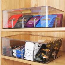 1pc Tea Bag Organizer Box With Lid, Transparent Acrylic Storage Container With Removable Dividers, For Cabinet And Countertop - White - View 4