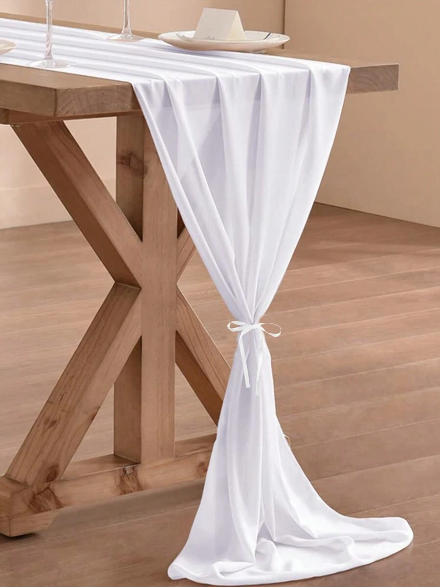 1入組白色桌旗極簡歐式滌綸廚房桌旗適用於婚禮派對 - 白色 - 查看 1